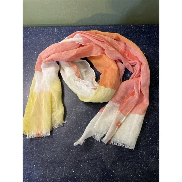 Joules Harlyn 100% Cotton Scarf Multicolored Stripes/Squares Yellow Pink 25”x72” - Picture 1 of 8